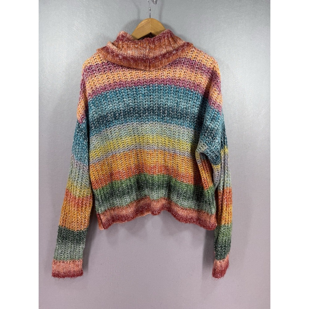 Sun+Moon Rainbow Space Dye Turtleneck Sweater L Multi Color Chunky Knit Lorelai - Picture 6 of 8